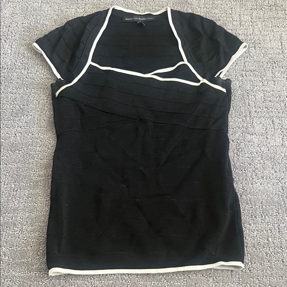 White House Black Market Black Blouse with White Accents